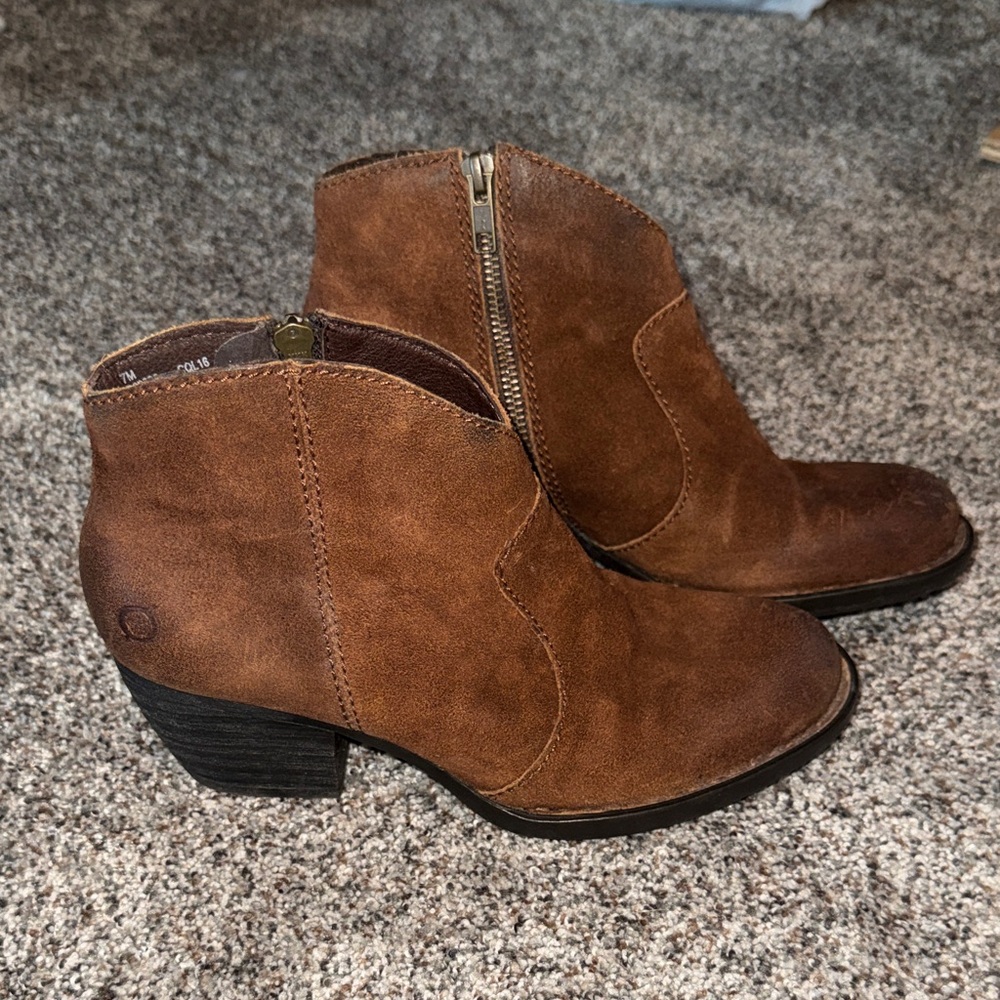 Born Brown Suede Ankle Boots with Zipper